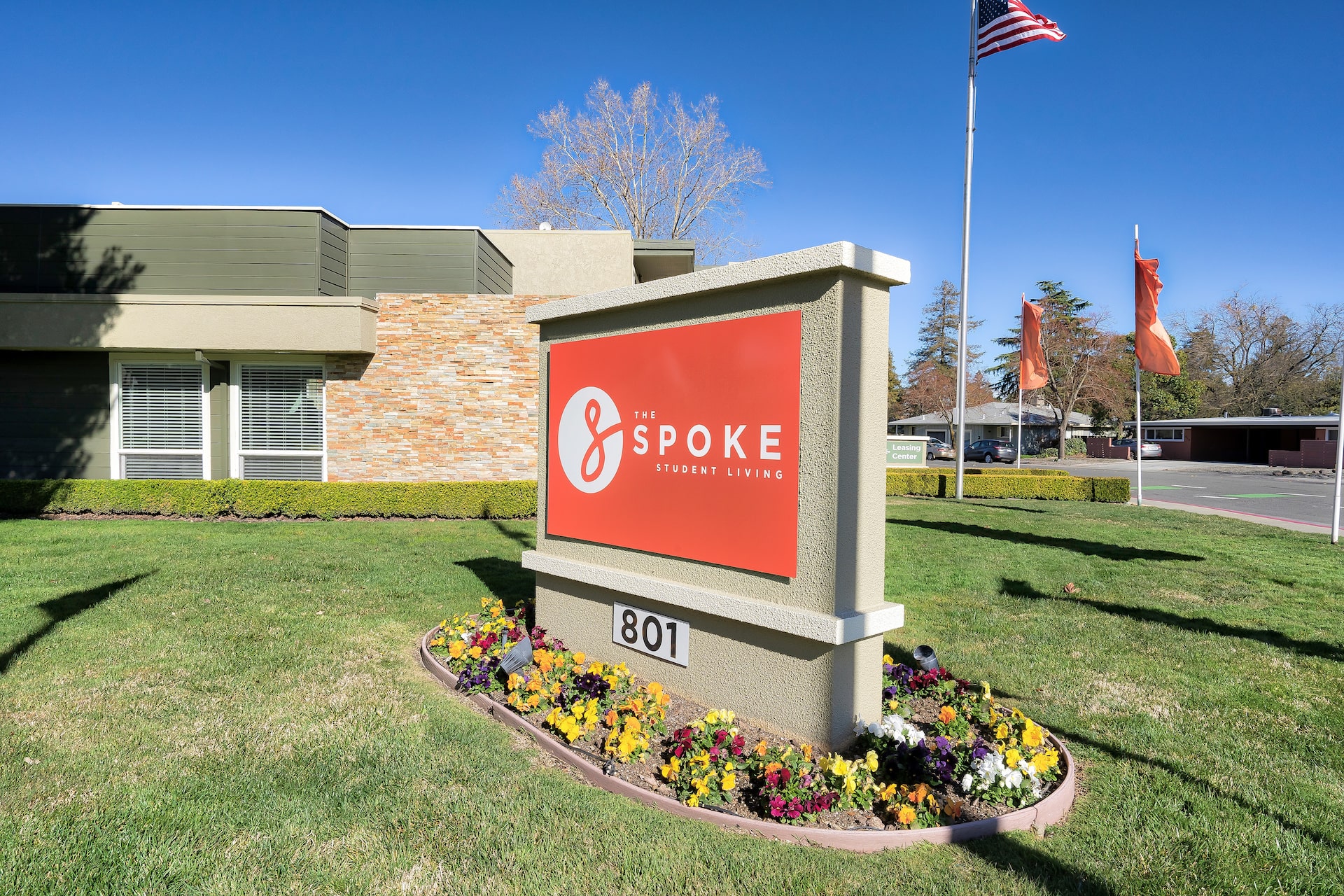 The Spoke sign and building exterior